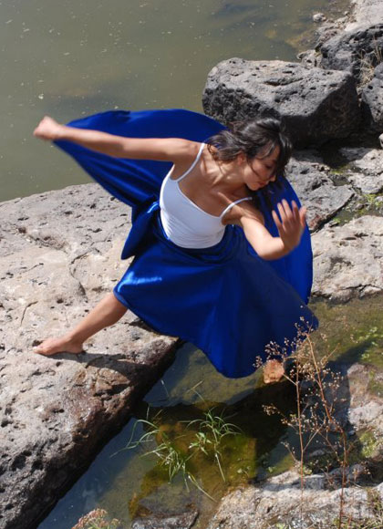 swirled blue dress